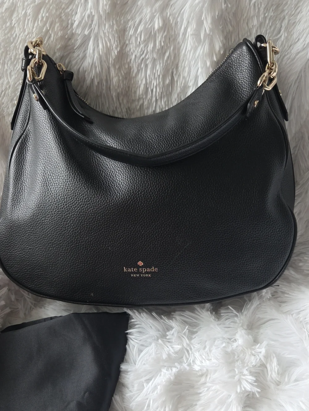 kate spade Black Pebbled Leather Crescent Hobo with Gold Hardware